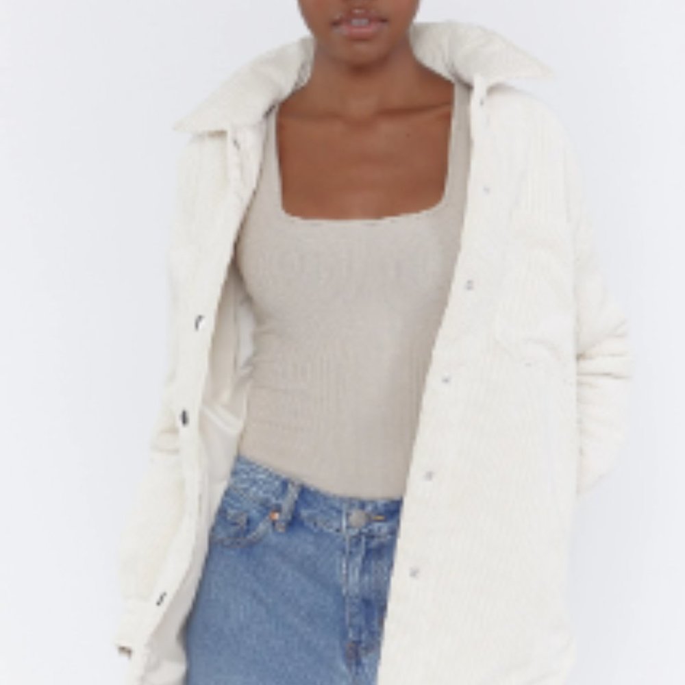 NWT Forever 21 Faux Leather Quilted Shacket Size Small Cream